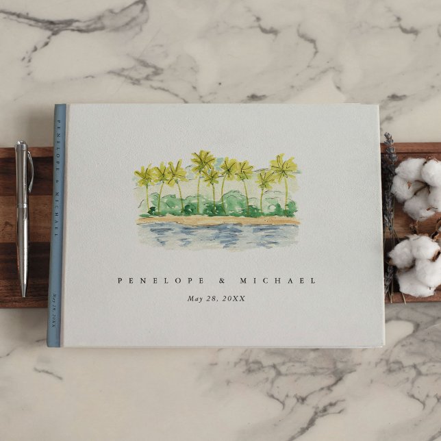 Watercolor Tropical Palm Beach Wedding Guest Book (Watercolor Tropical Palm Beach Wedding Guest Book)