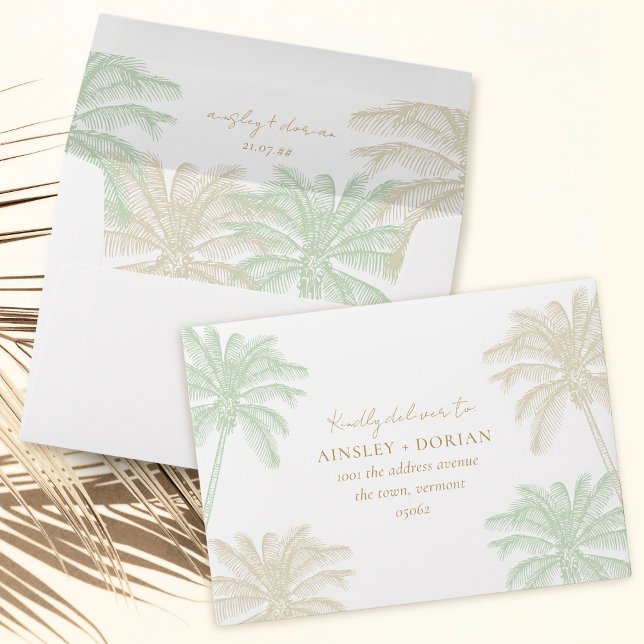 Watercolor Tropical Palm Boho RSVP Address Wedding Envelope (Creator Uploaded)