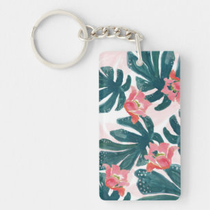 Watercolor Tropical Palm,Hawaiian Hibiskus Key Ring