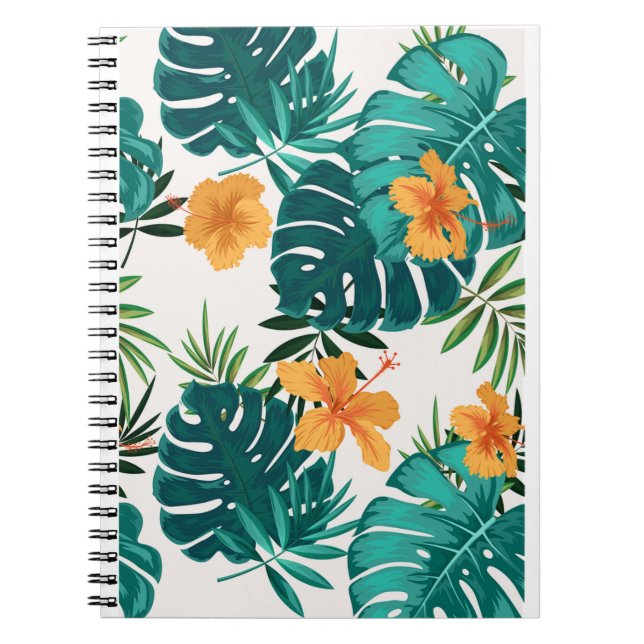 Watercolor Tropical Palm,Hawaiian Hibiskus Notebook (Front)