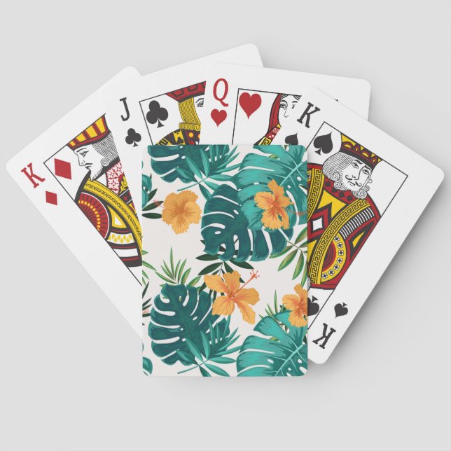 Watercolor Tropical Palm,Hawaiian Hibiskus Playing Cards (Back)
