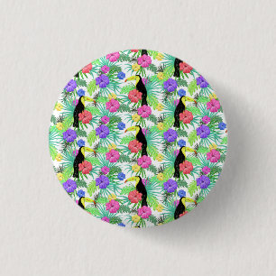 Watercolor Tropical Palm,Hawaiian Hibiskus Toucan 3 Cm Round Badge