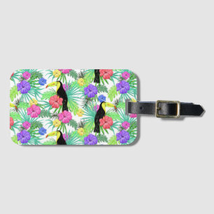 Watercolor Tropical Palm,Hawaiian Hibiskus Toucan Luggage Tag