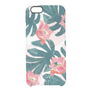 Watercolor Tropical Palm,Hawaiian Hibiskus Clear iPhone 6/6S Case