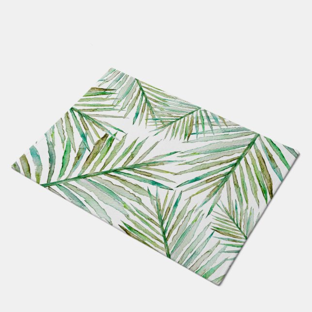 Watercolor Tropical Palm Leaf Doormat (Angled)