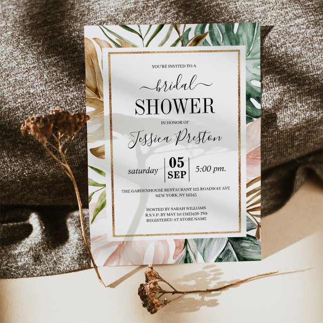 Watercolor Tropical Palm Leaves Bridal Shower Invitation (Creator Uploaded)