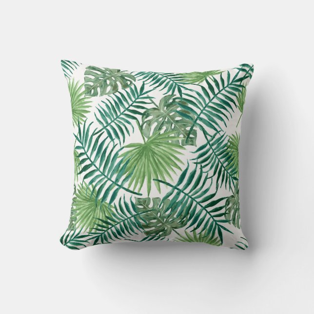 Watercolor Tropical Palm Leaves Cushion (Front)