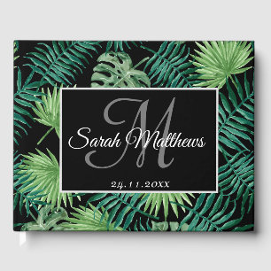 Watercolor Tropical Palm Leaves Monogram Wedding Guest Book