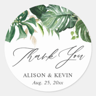 Watercolor Tropical Palm Leaves Thank You Classic Round Sticker