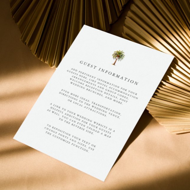 Watercolor tropical palm tree guest Details Enclosure Card (Tropical Elegance: Guest Details for Your Exotic Island Wedding )