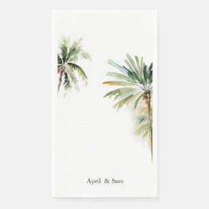 Watercolor Tropical Palm Tree Personalized Wedding Napkin