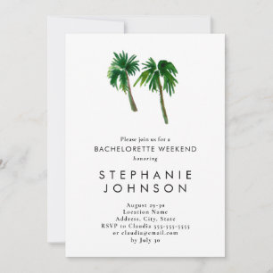 Watercolor Tropical Palm Trees  Bachelorette Invitation