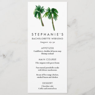 Watercolor Tropical Palm Trees  Bachelorette    Menu