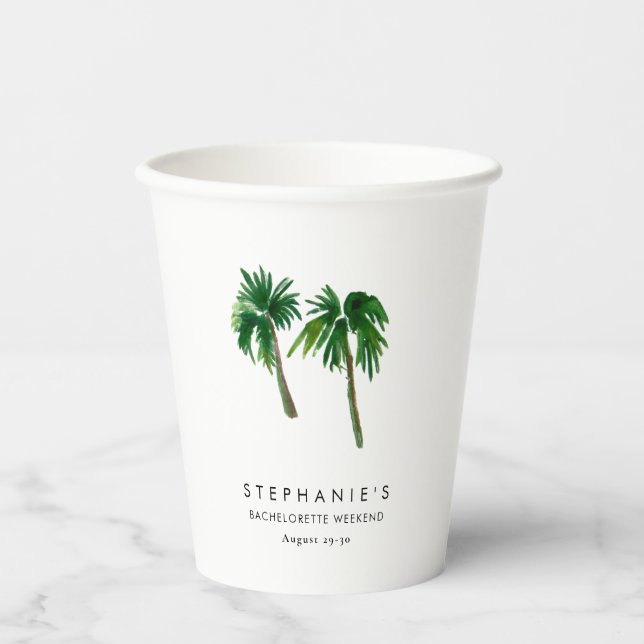 Watercolor Tropical Palm Trees  Bachelorette    Paper Cups (Front)
