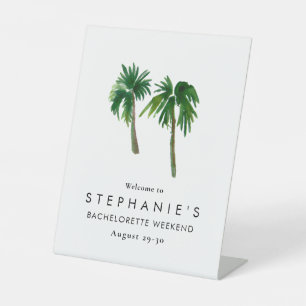 Watercolor Tropical Palm Trees Bachelorette Pedestal Sign