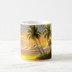 Watercolor Tropical Palm Trees Beach Painting  Coffee Mug