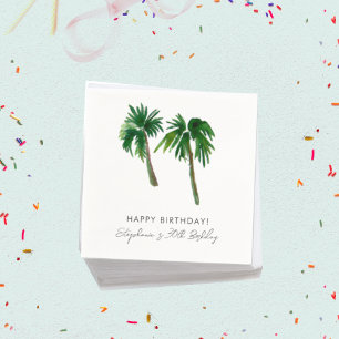Watercolor Tropical Palm Trees  Birthday Napkin