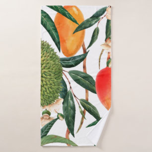 Watercolor tropical pattern, durian fruit, mango o bath towel