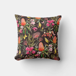 Watercolor tropical pattern , flowers, banksias o cushion
