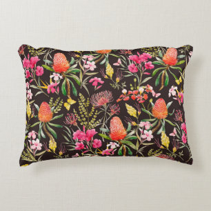 Watercolor tropical pattern , flowers, banksias o decorative cushion