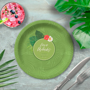 Watercolor Tropical Pattern Thanks Green ID577 Paper Plate
