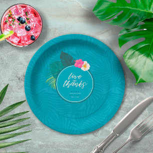 Watercolor Tropical Pattern Thanks Teal ID577 Paper Plate