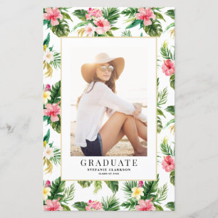 Watercolor Tropical Photo Graduation Invitation