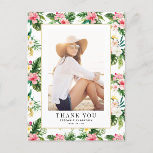 Watercolor Tropical Photo Graduation Thank You Postcard