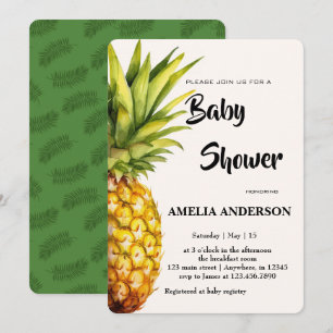 Watercolor Tropical Pineapple Baby Shower Invitation