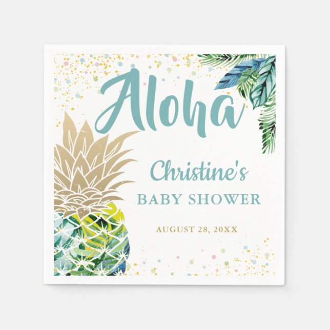 Watercolor Tropical Pineapple Beach Baby Shower Napkin (Front)
