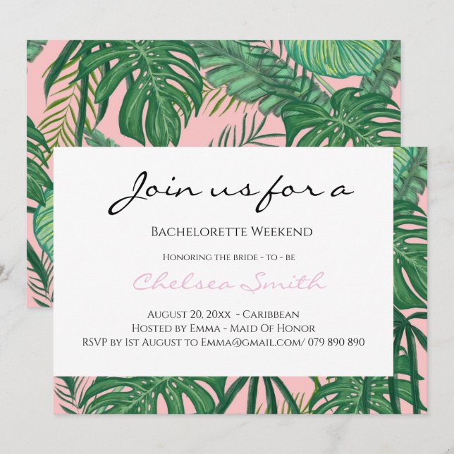 Watercolor Tropical Pink Bachelorette Invitation (Front/Back)
