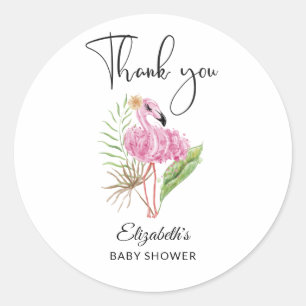 Watercolor Tropical Pink Flamingo Baby Shower Classic Round Sticker