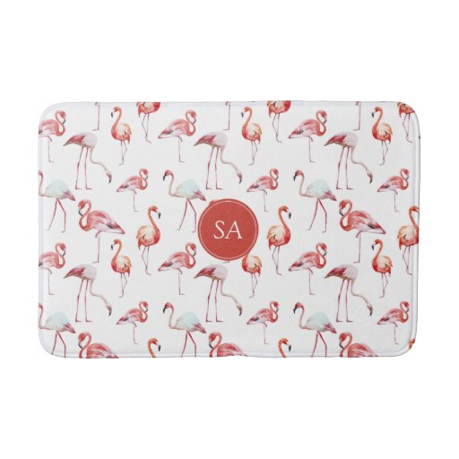 Image of Watercolor Tropical Pink Flamingo Bath Mat