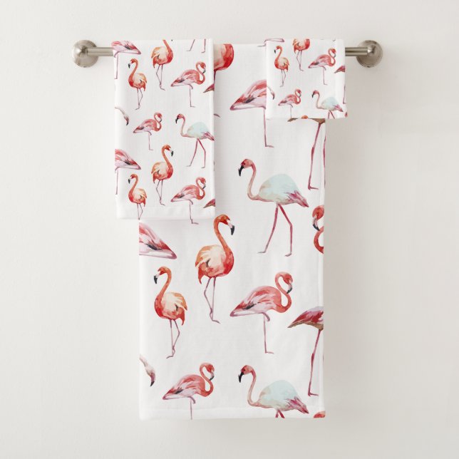 Watercolor Tropical Pink Flamingo Bath Towel Set (Insitu)