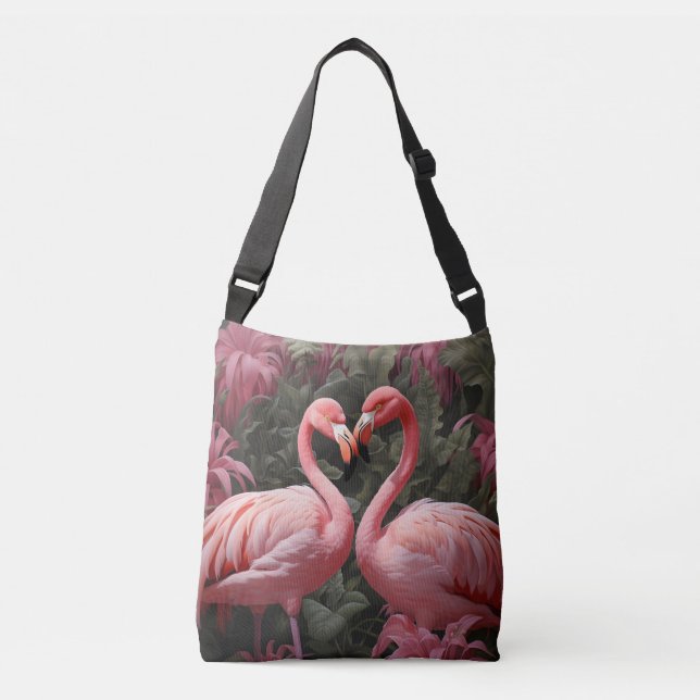 Watercolor Tropical Pink Flamingo Romance Crossbody Bag (Front)