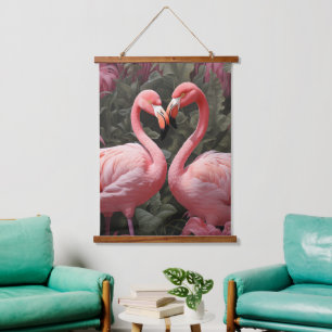 Watercolor Tropical Pink Flamingo Romance Hanging Tapestry