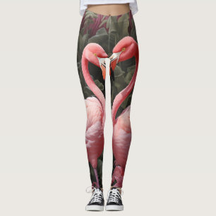 Watercolor Tropical Pink Flamingo Romance Leggings