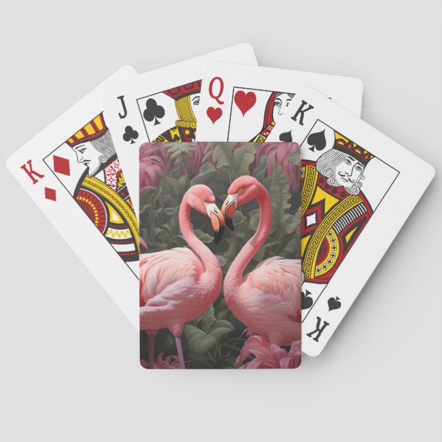 Watercolor Tropical Pink Flamingo Romance Playing Cards (Back)
