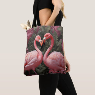 Watercolor Tropical Pink Flamingo Romance Tote Bag