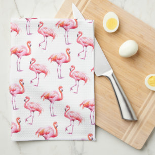 Watercolor Tropical Pink Flamingo Tea Towel