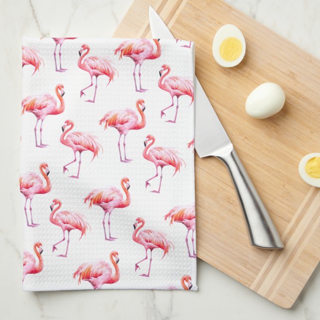 Watercolor Tropical Pink Flamingo Tea Towel (Quarter Fold)