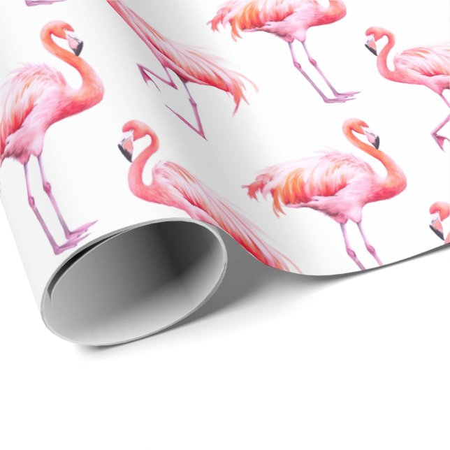 Watercolor Tropical Pink Flamingo Wrapping Paper (Roll Corner)