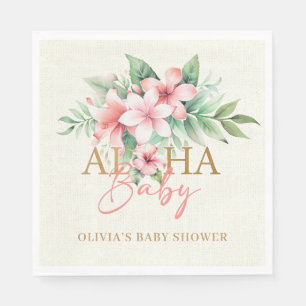 Watercolor Tropical Pink Floral Aloha Baby Shower Napkin