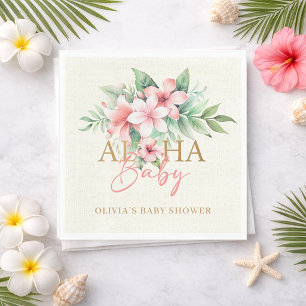 Watercolor Tropical Pink Floral Aloha Baby Shower Napkin