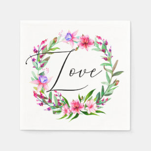 Watercolor tropical pink flowers. Floral wedding Napkin