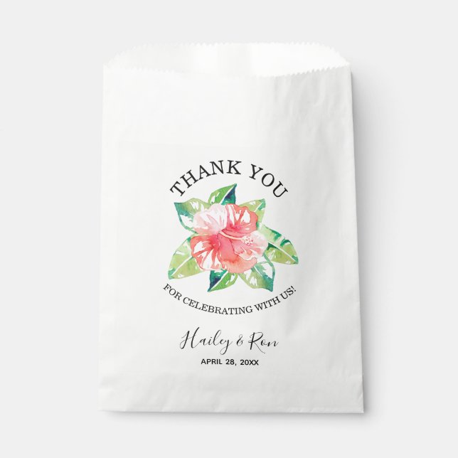 Watercolor Tropical Pink Hibiscus Hawaiian Favour Bags (Front)