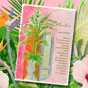 Watercolor Tropical Pink Wedding Details Card