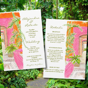 Watercolor Tropical Pink With Details Wedding  Invitation