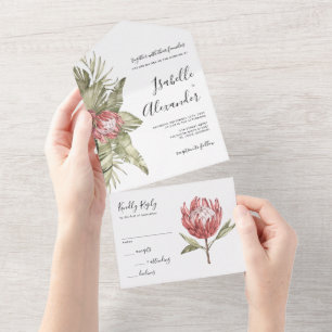 Watercolor Tropical Protea Wedding  All In One Invitation