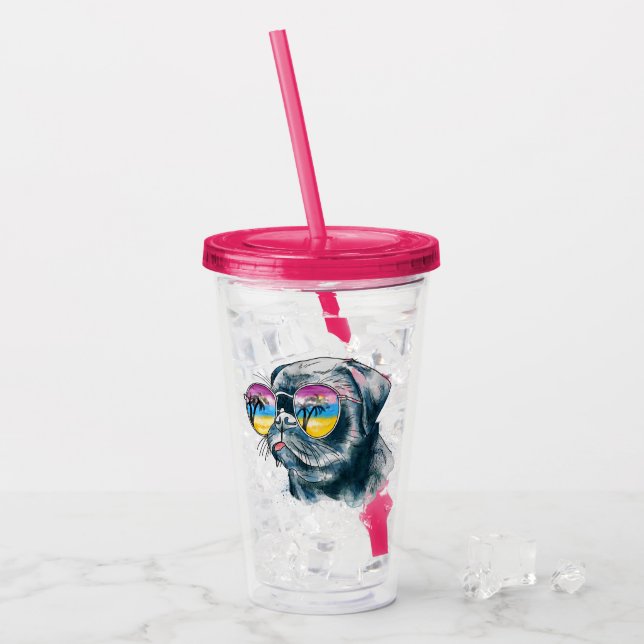 Watercolor Tropical Puppy Acrylic Tumbler (Front Ice)